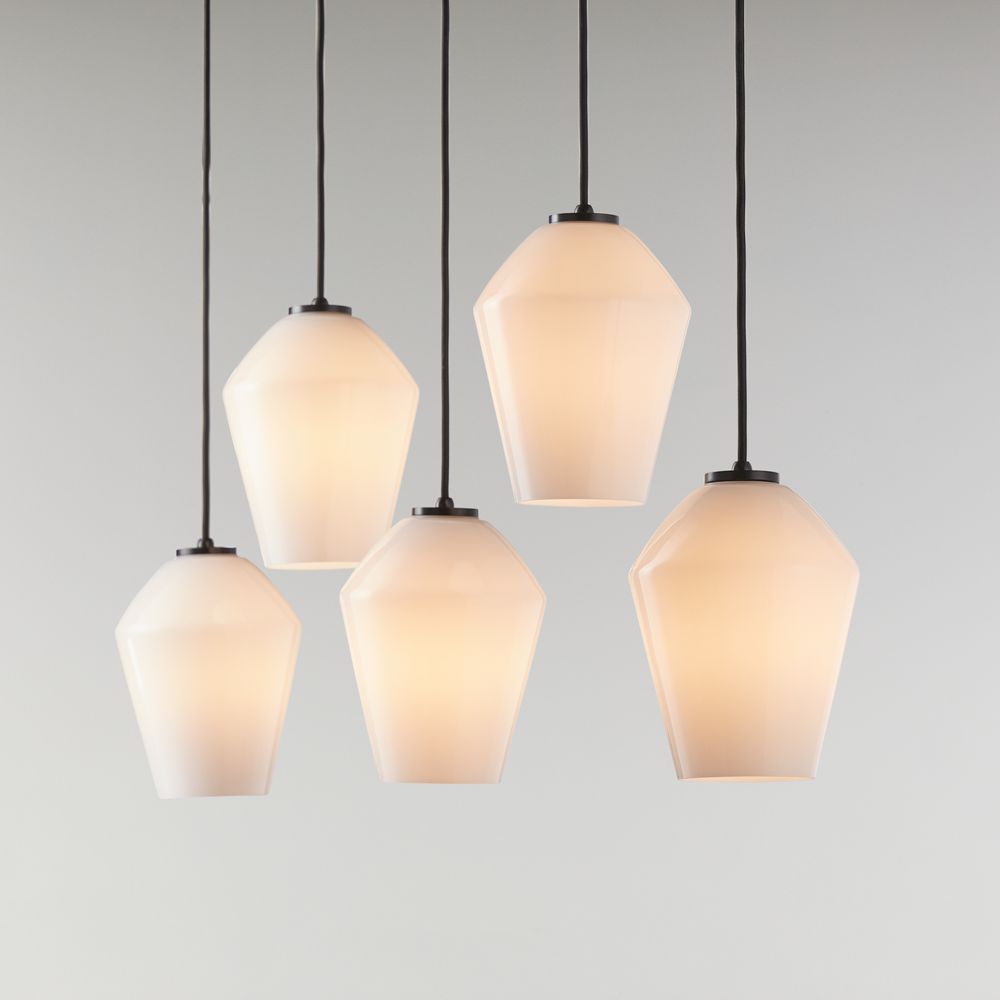 Arren Black Linear 5-Light Pendant with Milk Angled Shades 40.8"