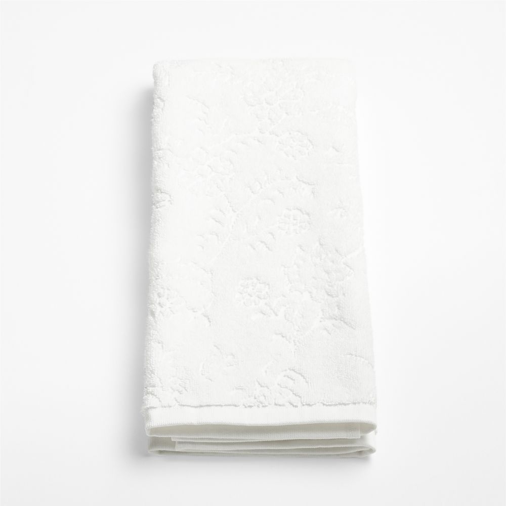 Floral Jaquard Organic Cotton Crisp White Hand Towel