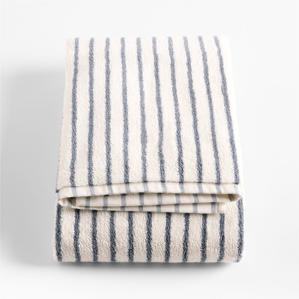 Classic Organic Turkish Cotton Pampas Ivory and Evening Blue Stripe Bath Towels