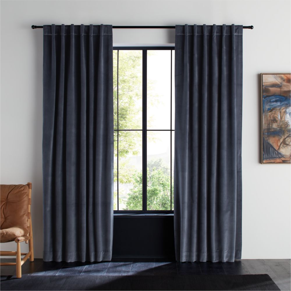 Indigo Blue Cotton Velvet Window Curtain Panel