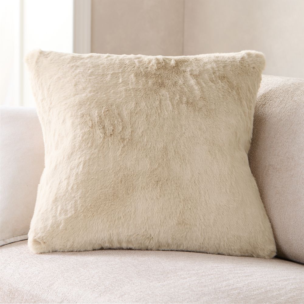 Ginger Beige Faux Fur 23"x23" Throw Pillow