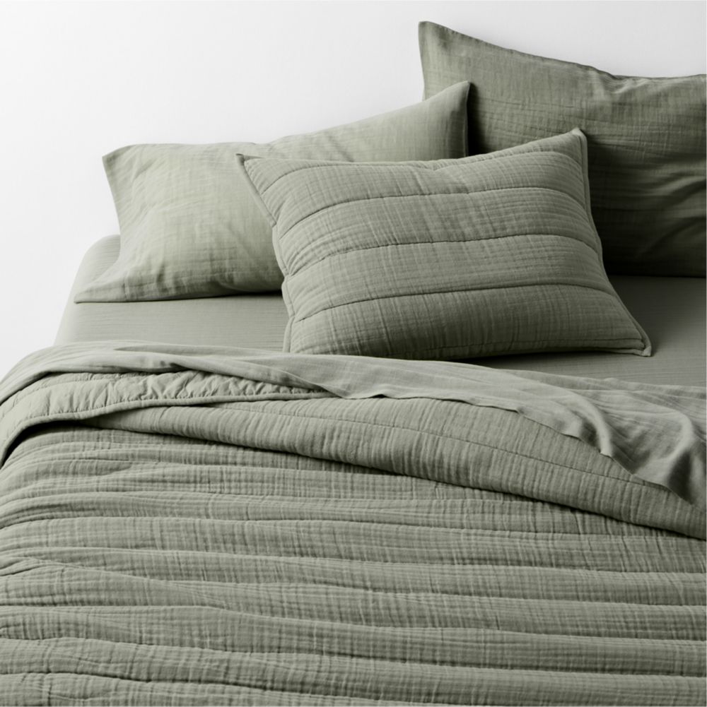 Organic Cotton Gauze Shadow Sage Green Channel Stitch Quilt