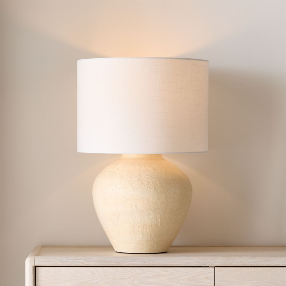 Corfu Cream Table Lamp With Linen Drum Shade 26.6"