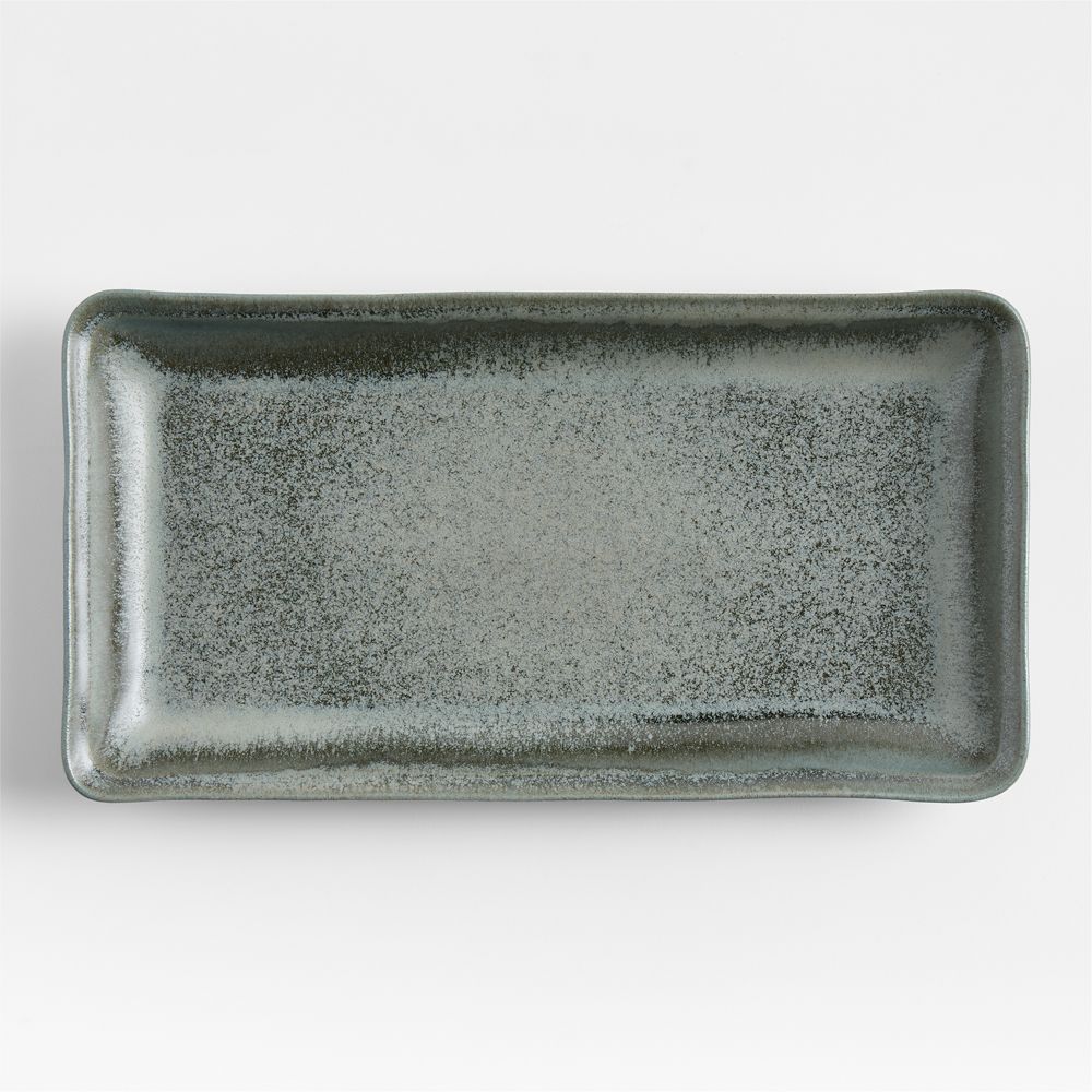 Prairie Moss Green Recycled Stoneware Rectangular Platter