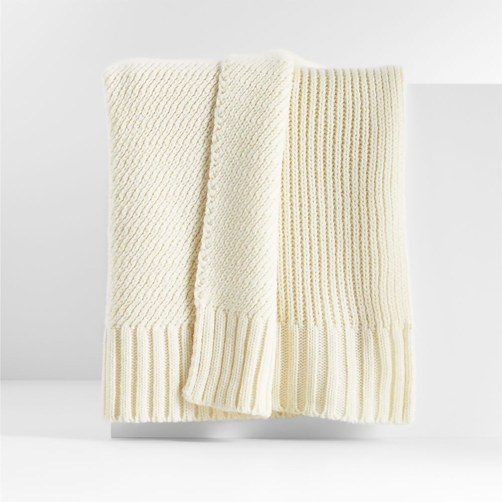 Sweater Knit 70"x55" Cream White Throw Blanket