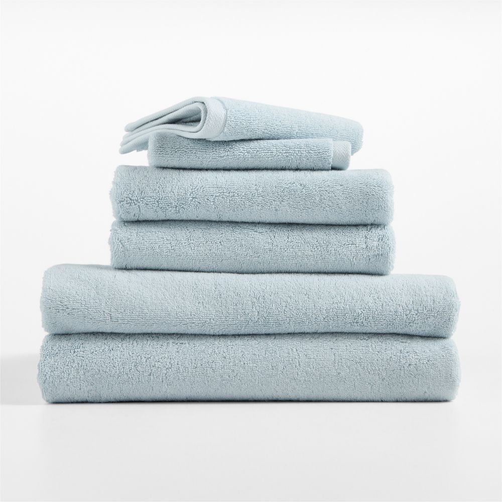Classic Organic Turkish Cotton Pale Blue Bath Towels, Set of 6