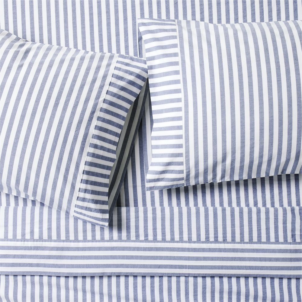 Oxford Shirting Light Indigo Blue Organic Cotton Bed Sheet Set