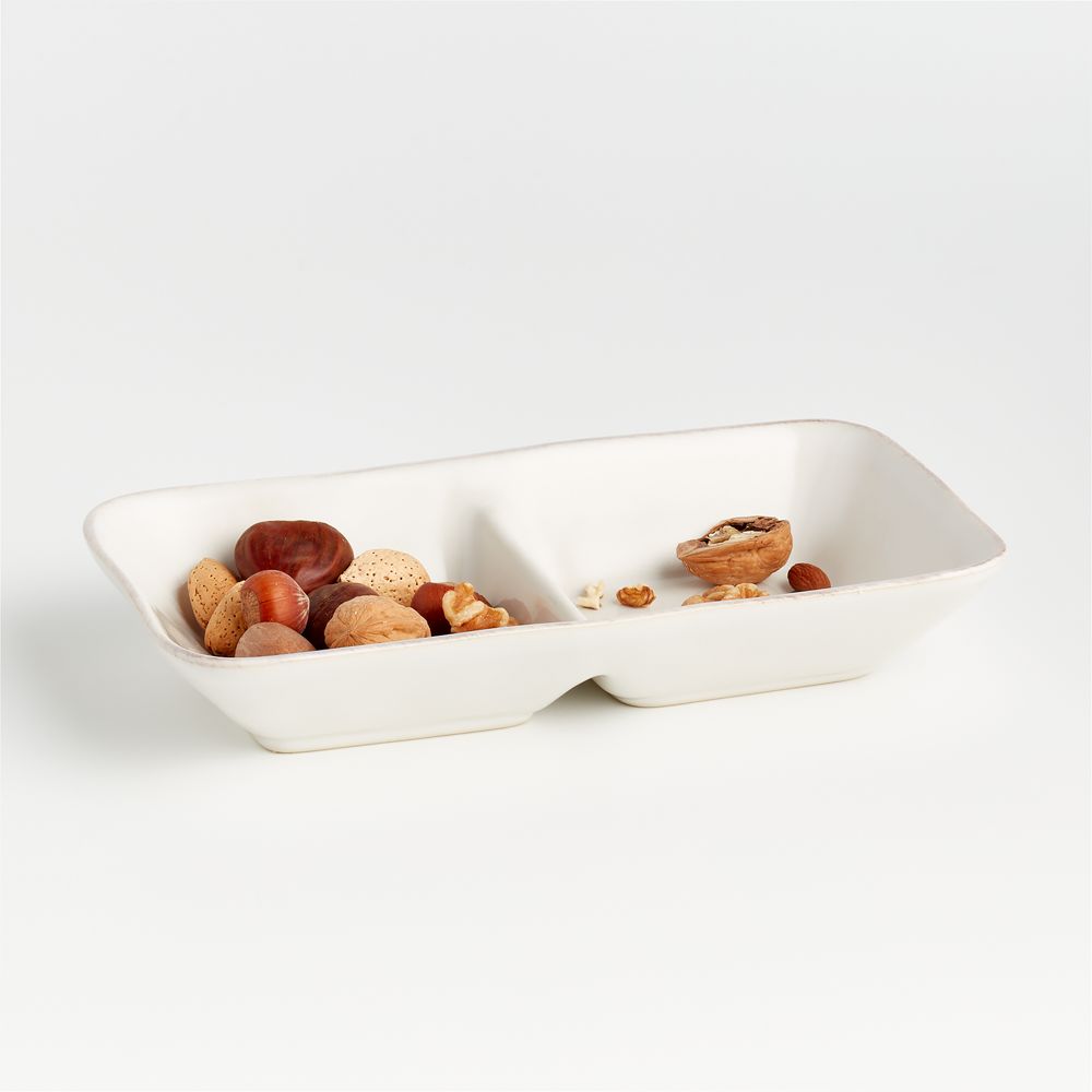 Marin White Stoneware Divided Server