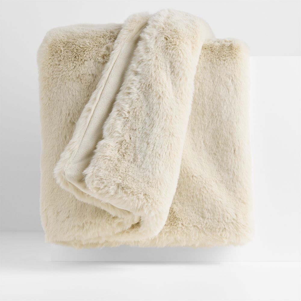 Faux Fur 70"x55" Travertine Beige Throw Blanket