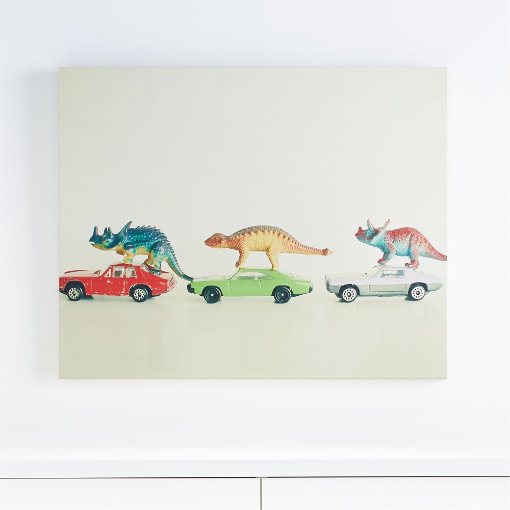 Dinosaurs Ride Cars Canvas Wall Art