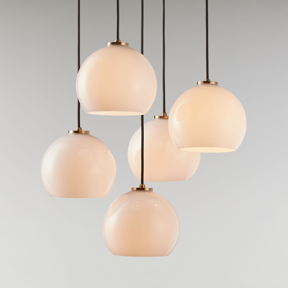Arren Brass Round 5-Light Pendant with Milk Round Shades 18"