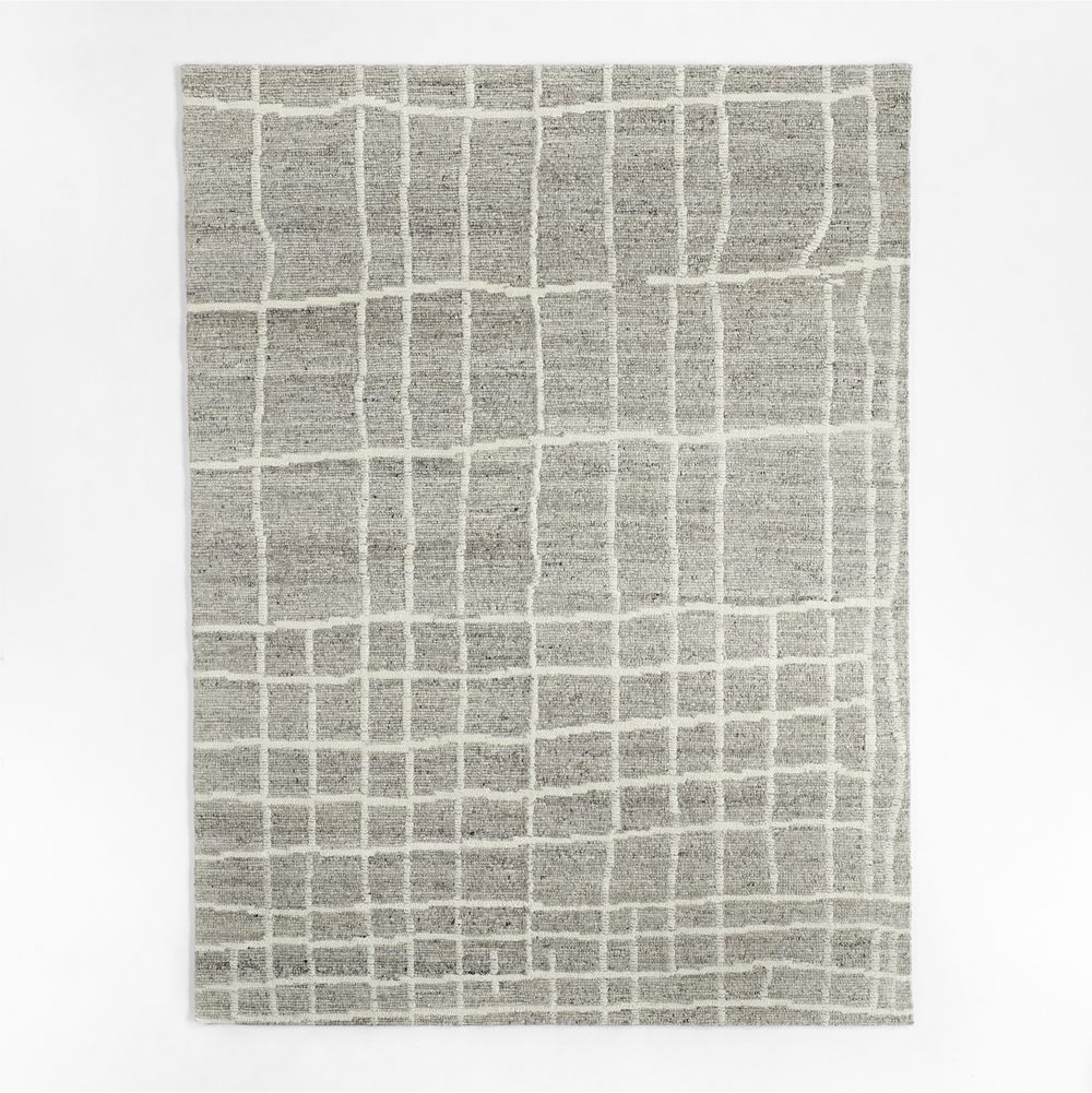 Agen Wool Handwoven Grid Light Grey Area Rug