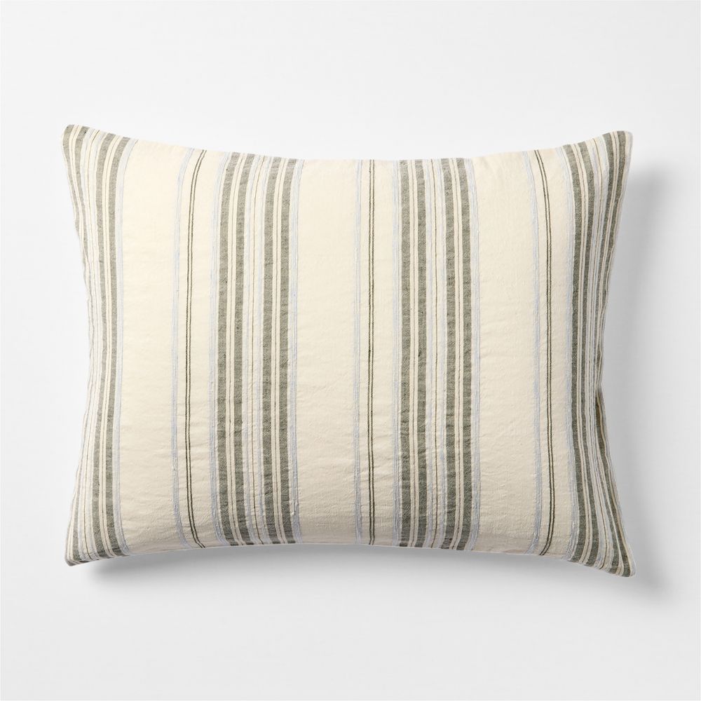 Raised Stripe Organic Cotton Linen Shadow Sage Green and Mist Blue Bed Pillow Sham