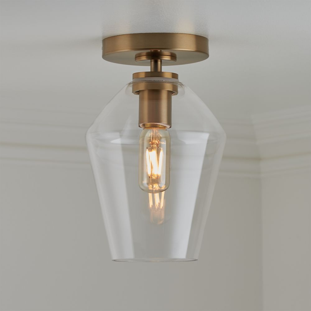 Arren Brass Flush Mount Light with Clear Angled Shade 6.7"