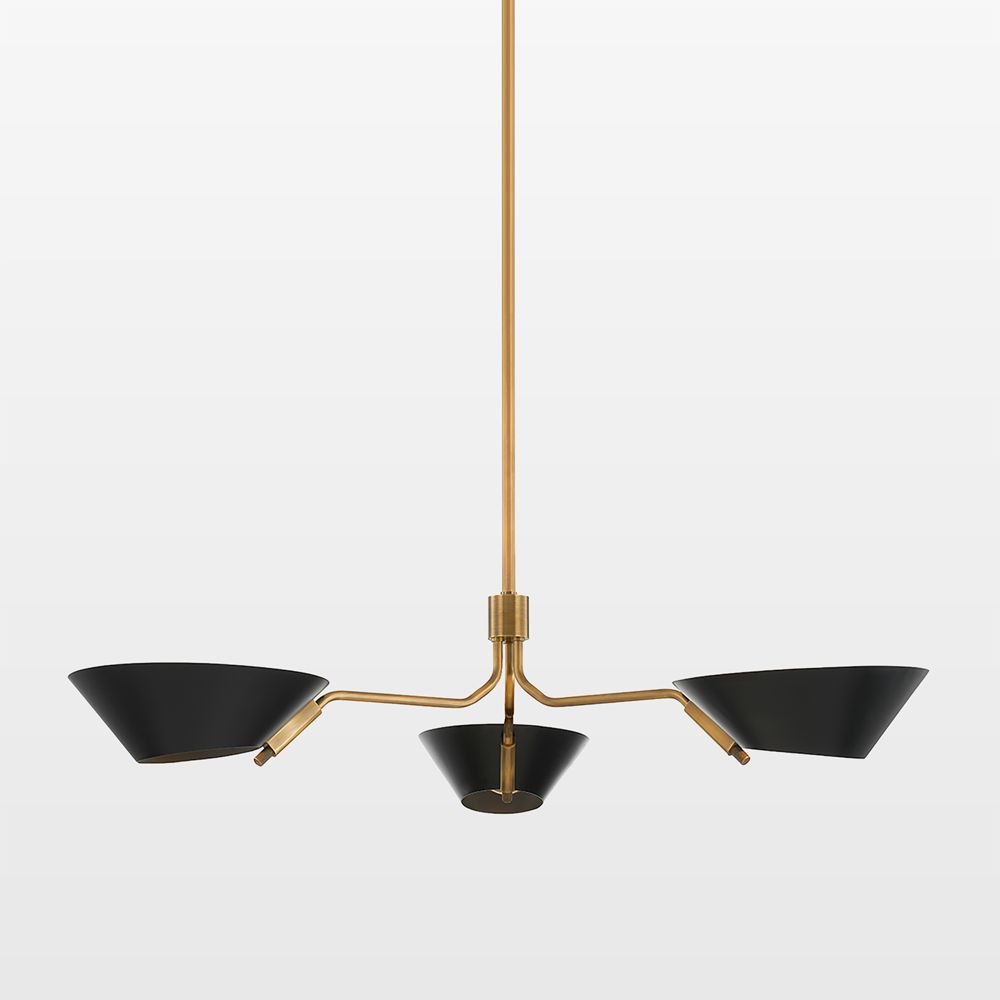 Tomar 3-Light Brass & Black Shade Chandelier Light