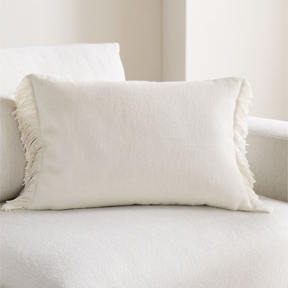 Casual Textured Fringe 24"x16" Arctic Ivory Throw Pillow