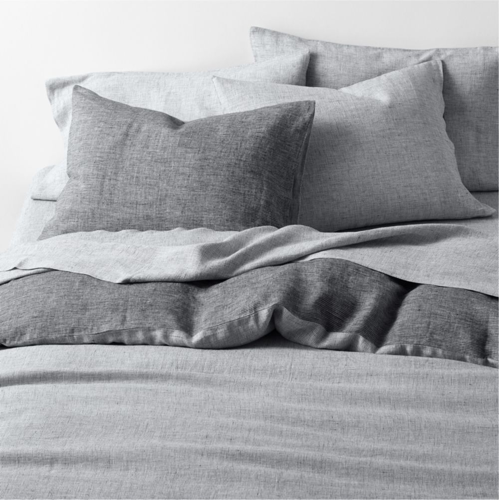 Aire Natural European Linen Midnight Navy Blue Reversible Grid Duvet Cover