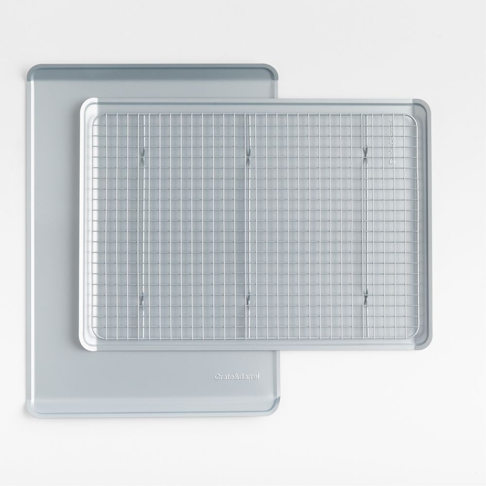 Crate & Barrel Silver Silicone Nonstick Cookie Sheets with Bonus Cooling Rack