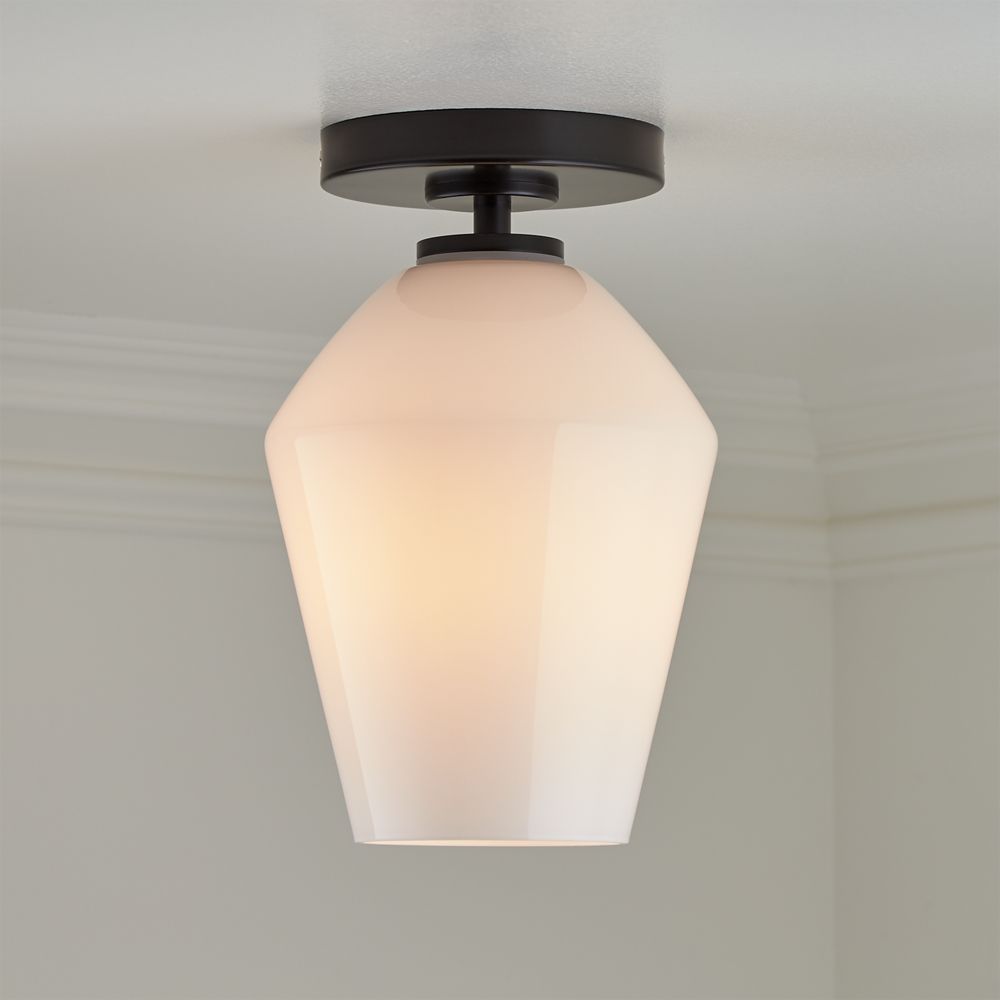 Arren Black Flush Mount Light with Milk Angled Shade 6.7"