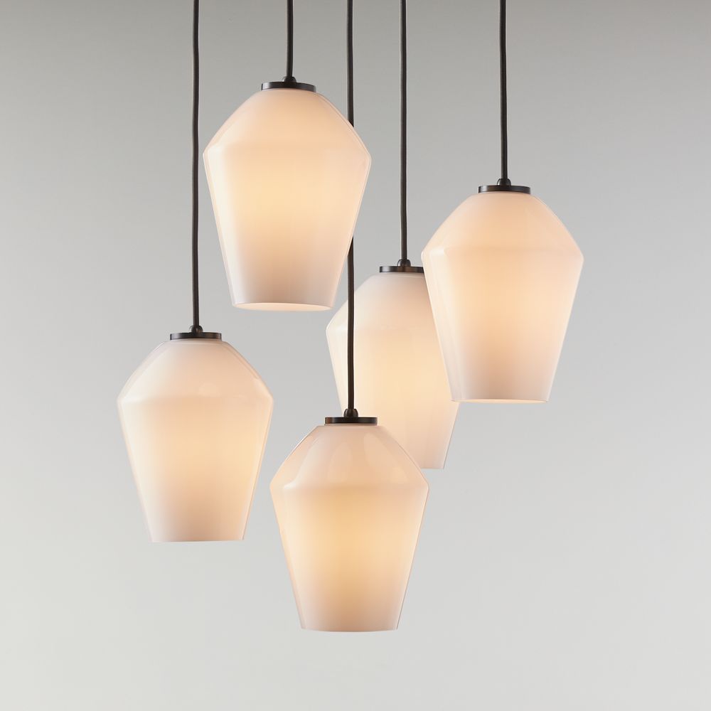Arren Black Round 5-Light Pendant with Milk Angled Shades 18"