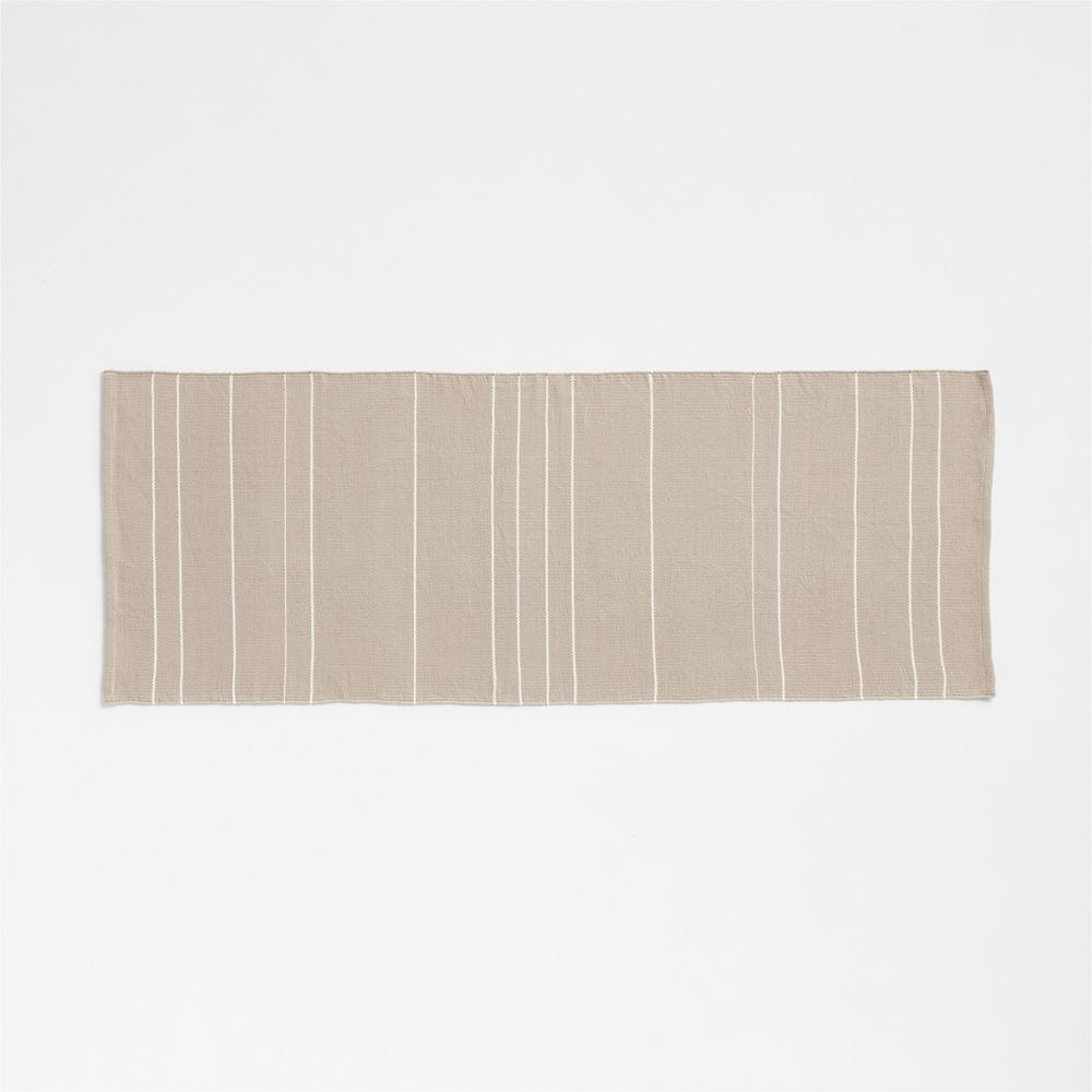 Woven Stripe Organic Cotton Natural Taupe and Crisp White Bath Mat 24"x64"