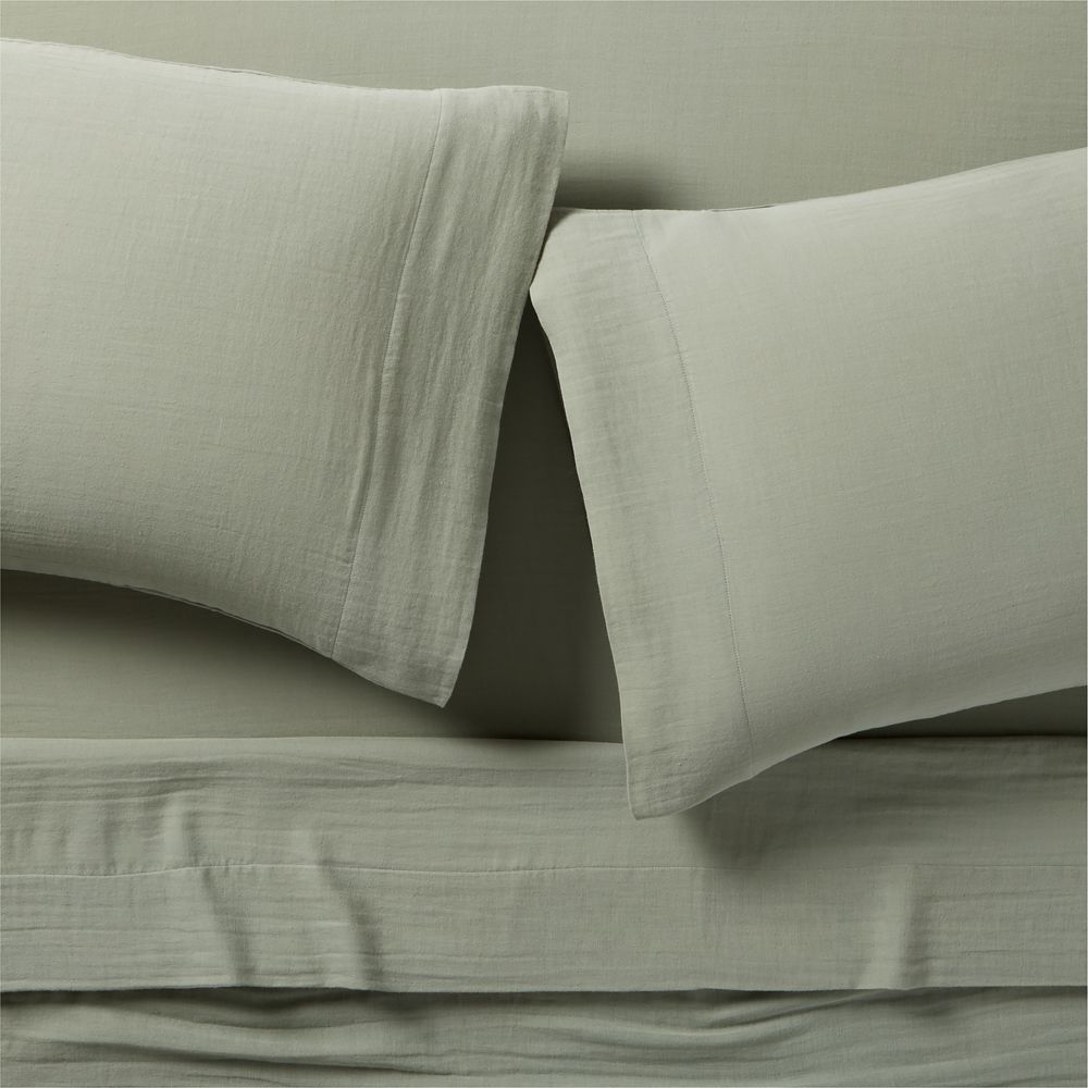 Organic Cotton Gauze Shadow Sage Green Bed Sheet Set