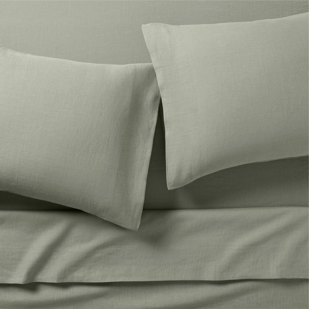 Aire Natural European Linen Shadow Sage Green Sheet Set