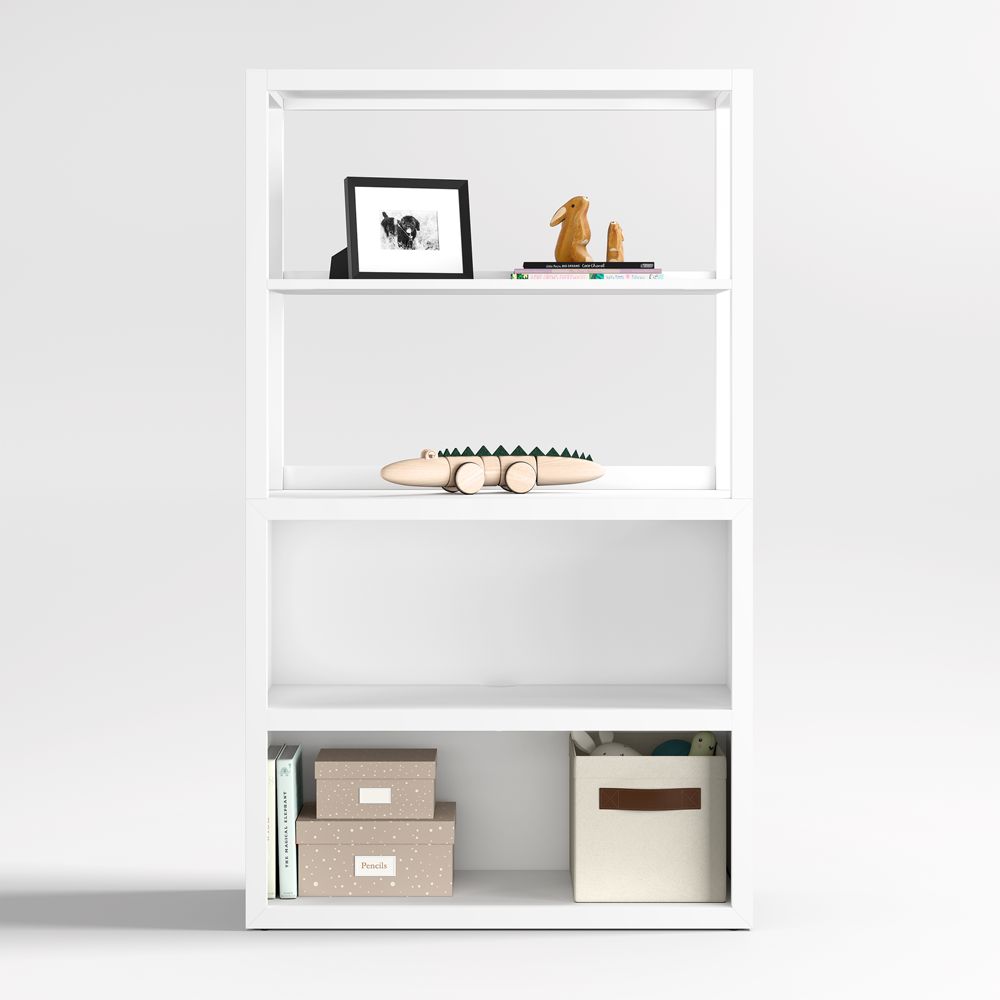 Ever Simple 36" Modular White Wood Kids Open Bookcase with Hutch