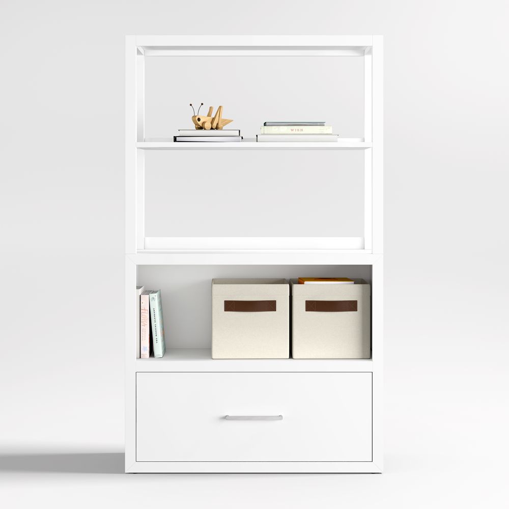 Ever Simple 36" Modular White Wood Kids Drawer Bookcase with Hutch