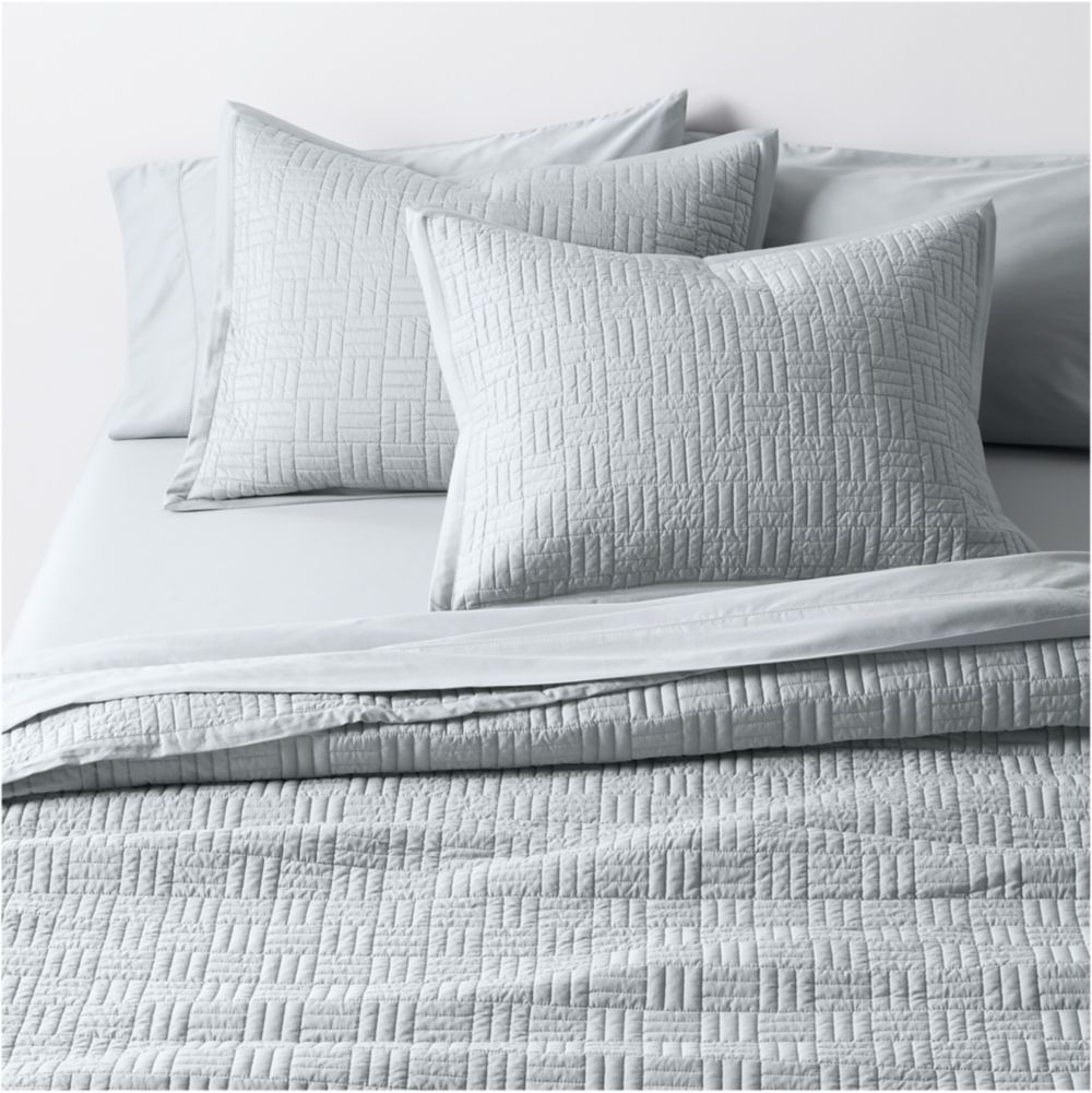 Serene Washed Organic Cotton Sateen Classic Stitch Light Mist Blue Quilt