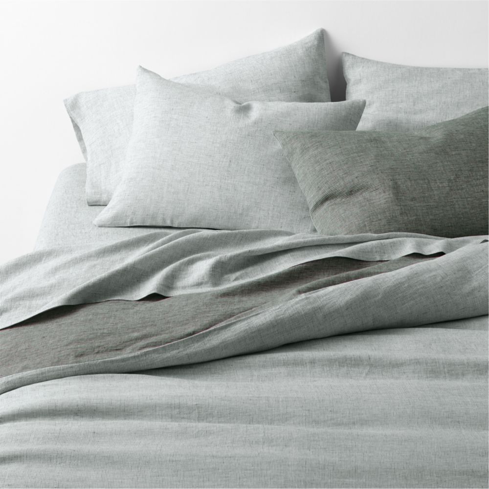 Aire Natural European Linen Burnt Green Reversible Grid Duvet Cover