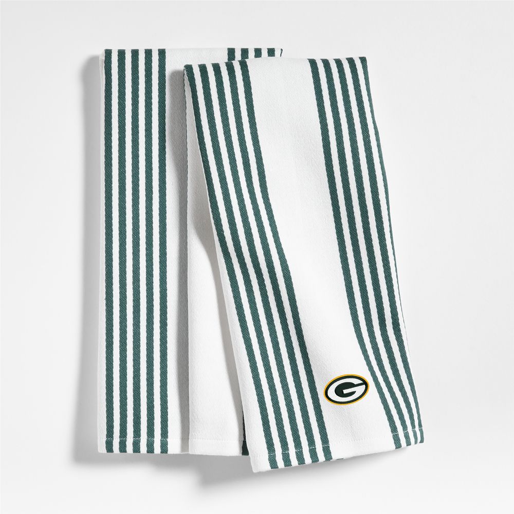NFL Cuisine White with Green Stripe Organic Cotton Dish Towels, Set of 2
