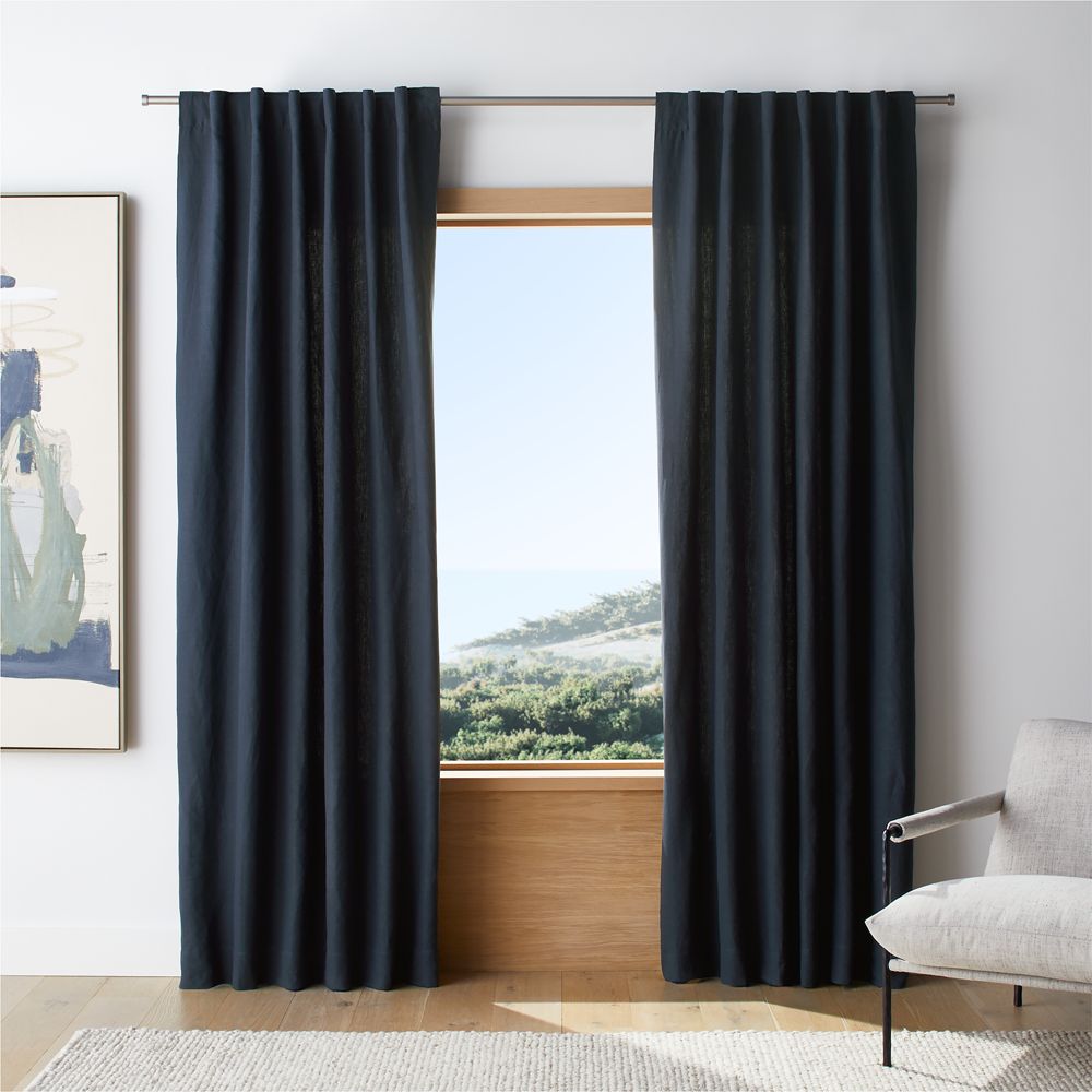 Indigo Blue European Linen Window Curtain Panel