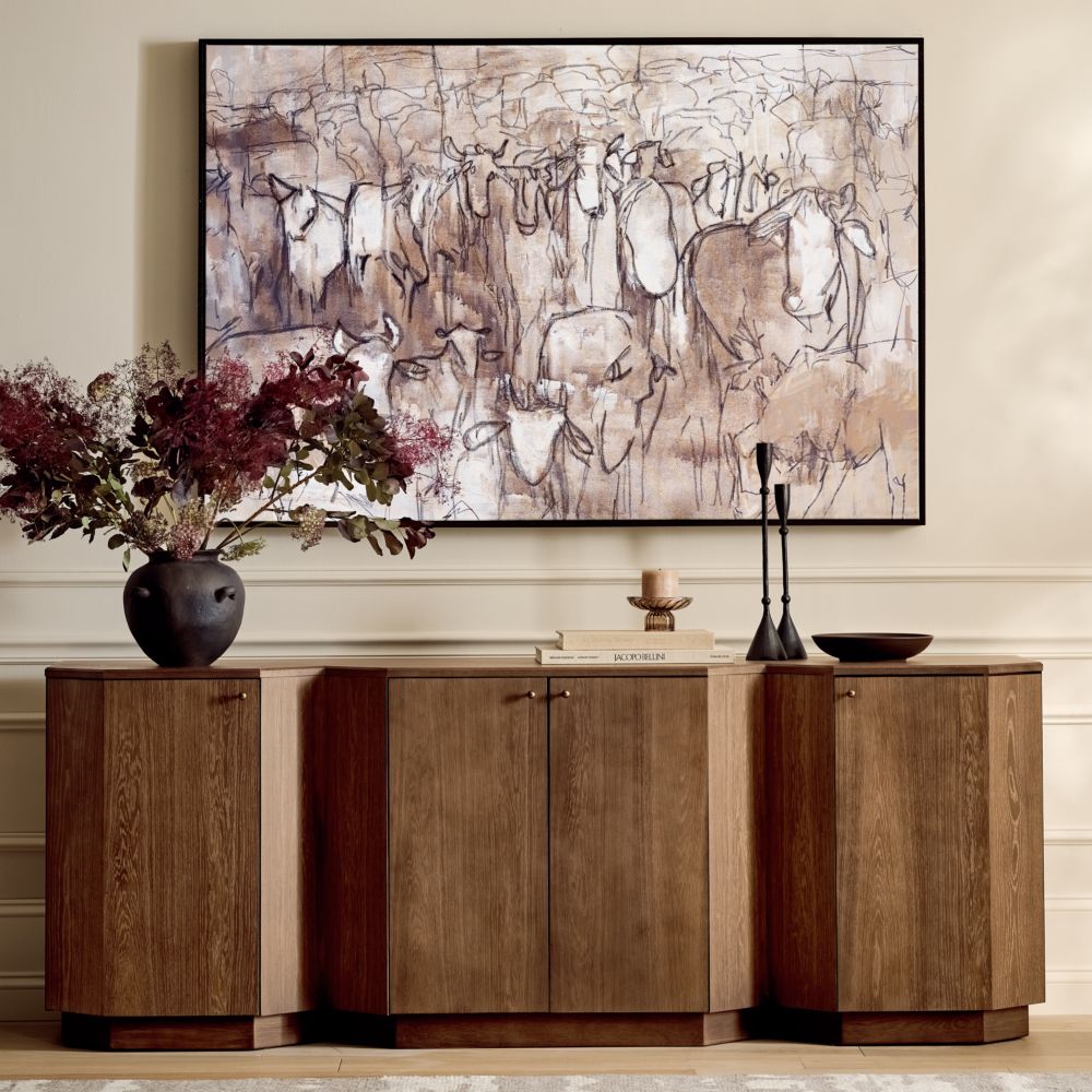 Harbury 80" Brown Oak Wood Storage Media Console- Image 2
