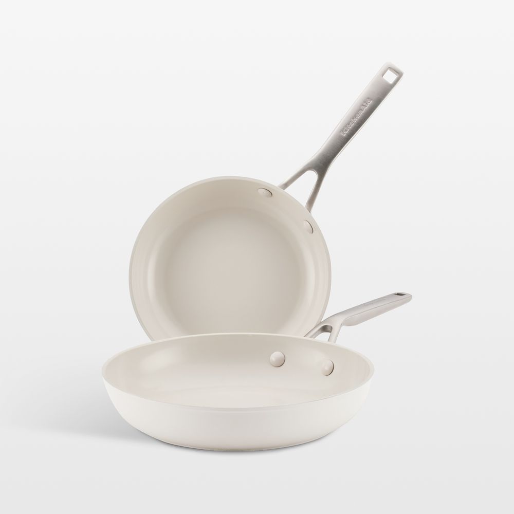 KitchenAid Porcelain White Hard-Anodized Ceramic Nonstick 8.25" and 10" Skillets Set
