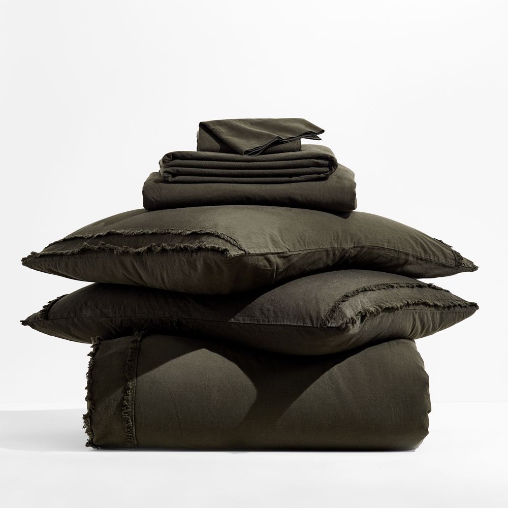 Favorite Washed Organic Cotton Ficus Green Eyelash Bedding Set