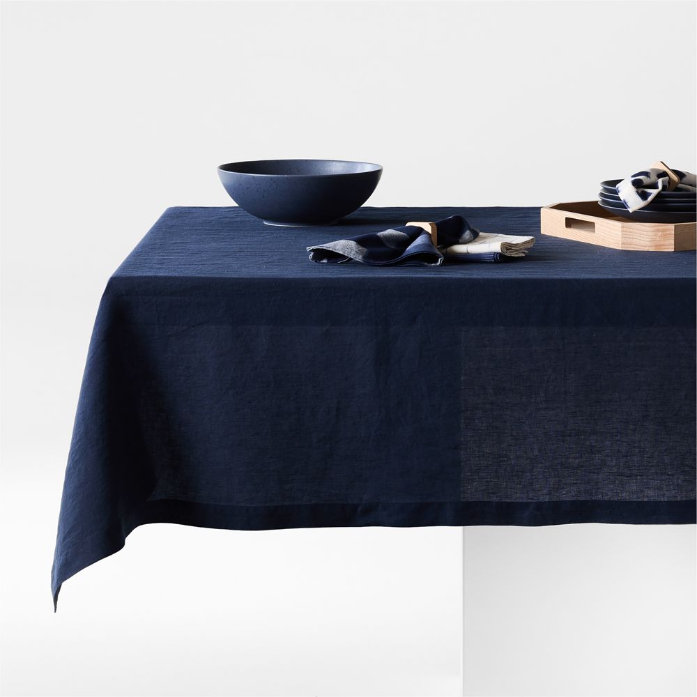 Marin 60"x120" Deep Indigo European Linen Tablecloth
