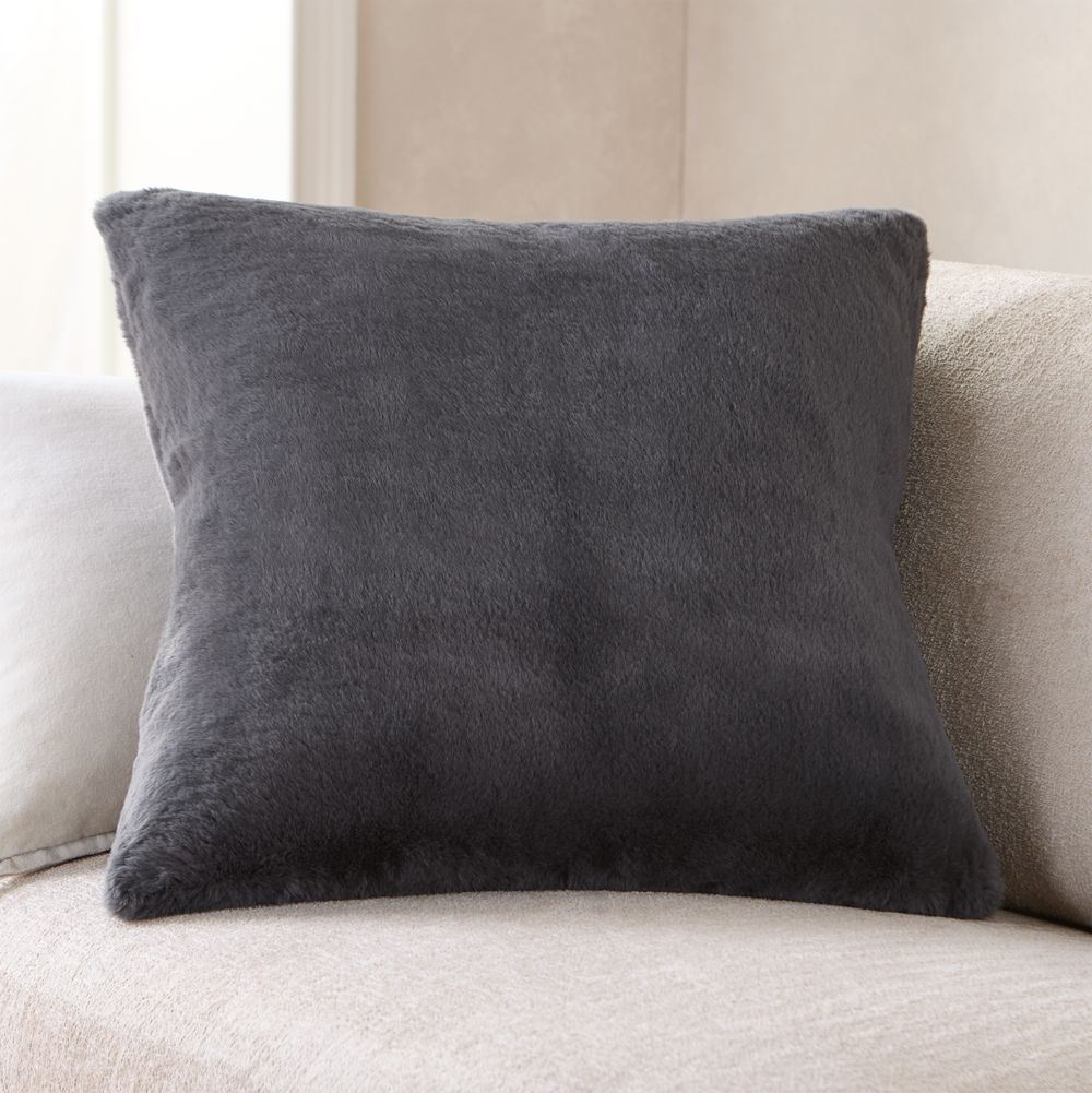 Storm Grey Faux Fur 23"x23" Throw Pillow