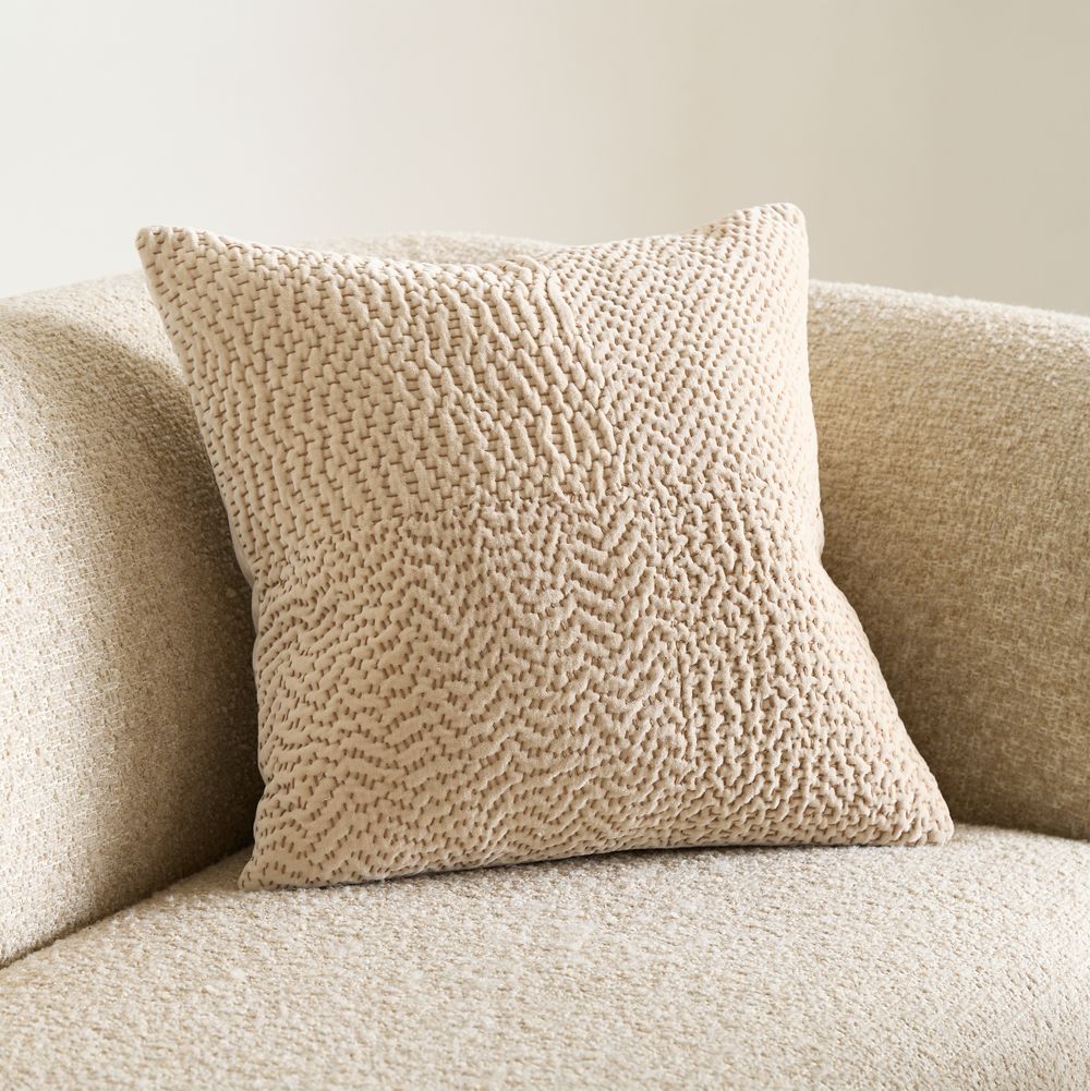 Sashiko Organic Cotton Velvet 20"x20" Travertine Beige Throw Pillow