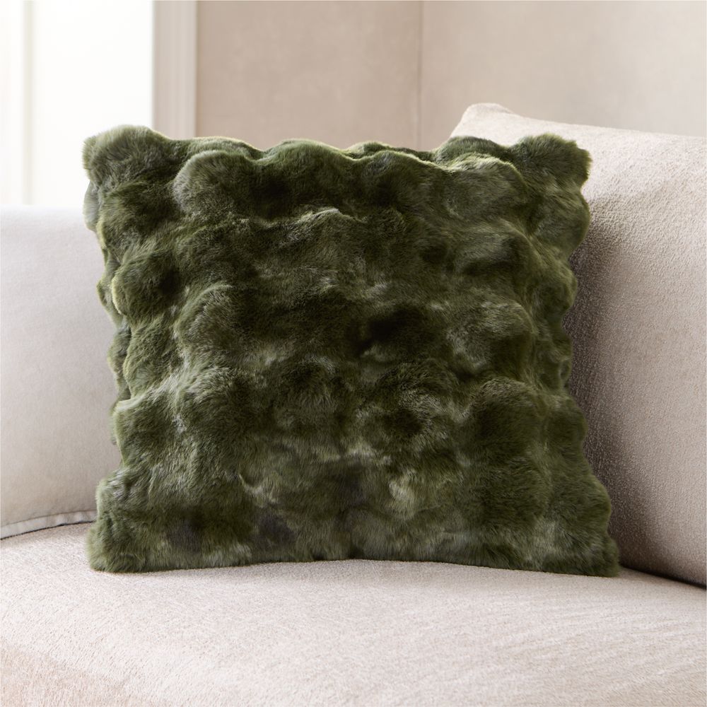 Textured Faux Fur 20"x20" Burnt Green Throw Pillow
