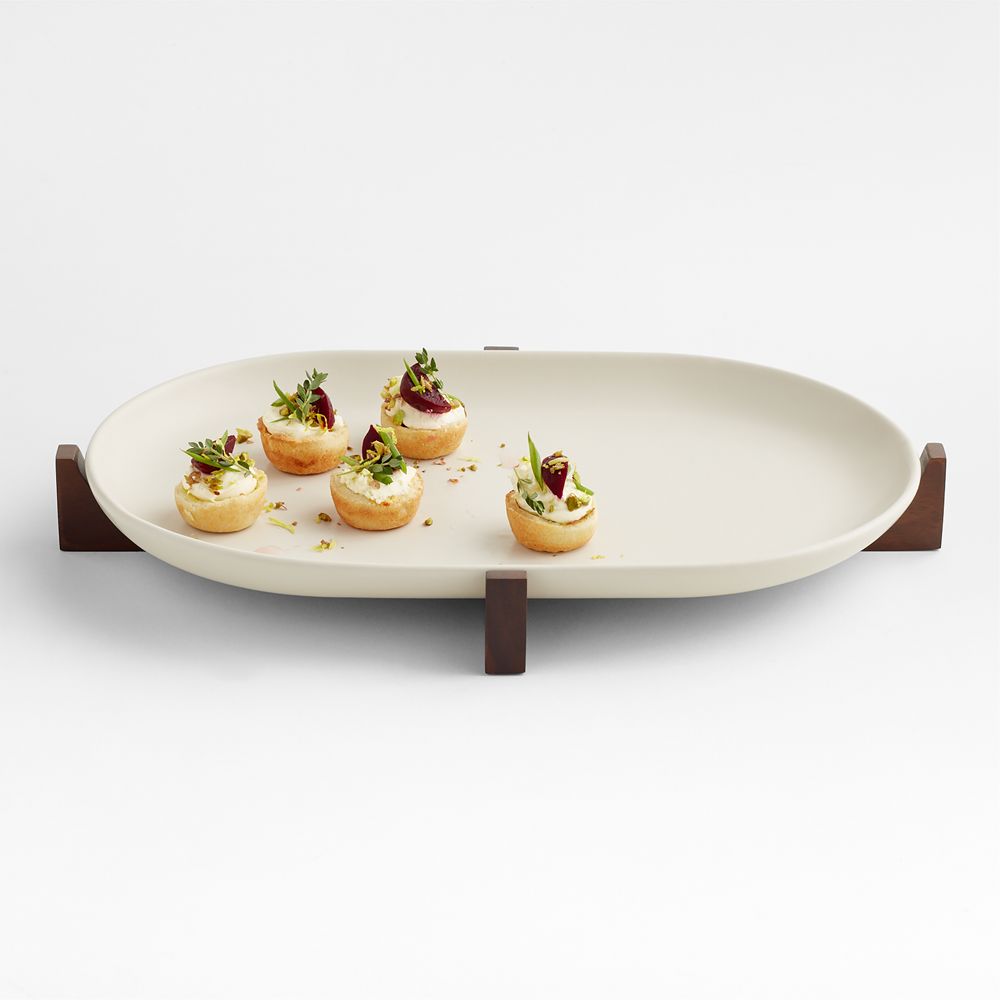 Oven-to-Table Oval Platter with Dark Acacia Wood Trivet