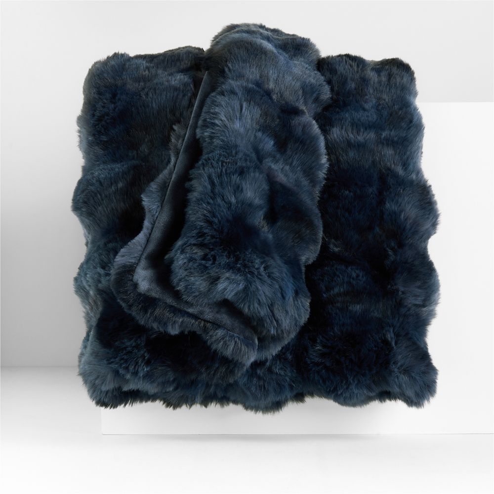 Textured Faux Fur 70"x55" Deep Indigo Throw Blanket