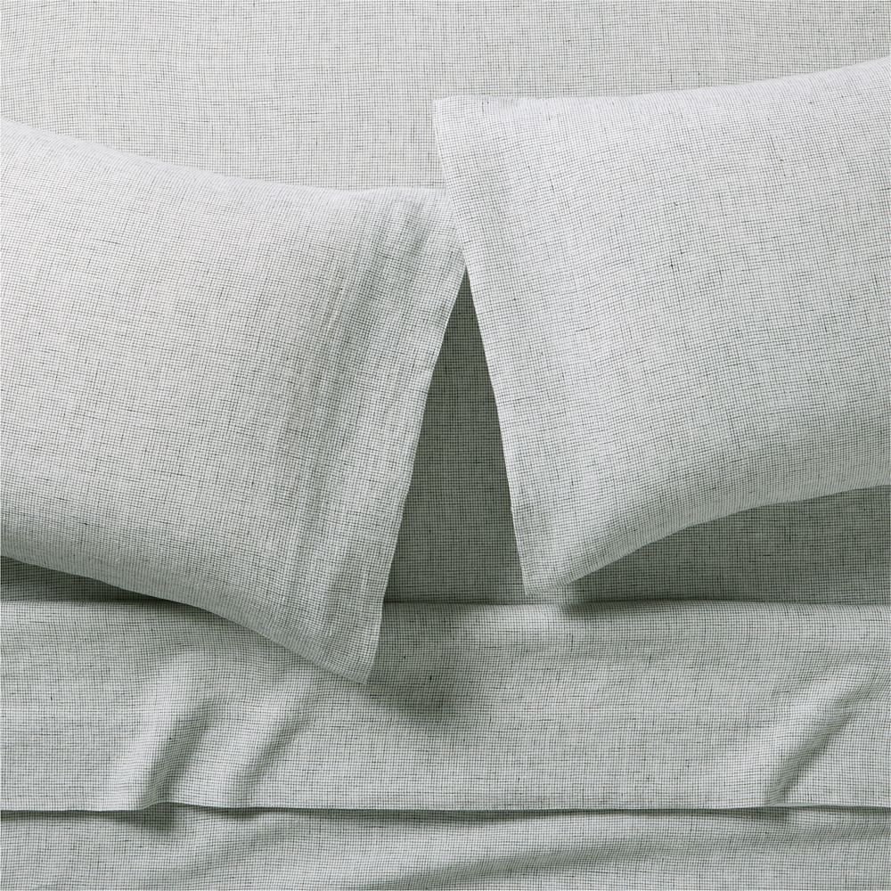 Aire Natural European Linen Burnt Green Grid Bed Sheet Set