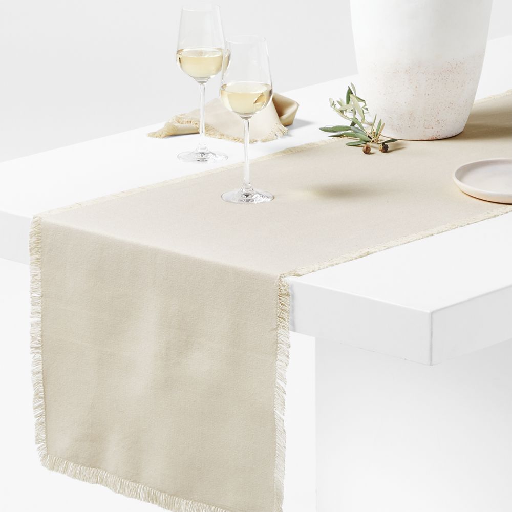 Craft 120" Birch Beige Organic Cotton Fringe Table Runner
