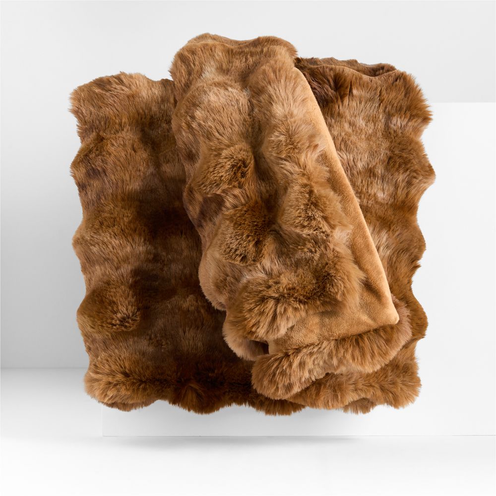 Textured Faux Fur 70"x55" Maple Brown Throw Blanket