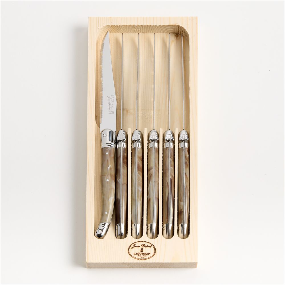 Jean Dubost Laguiole Dark Horn Steak Knives, Set of 6