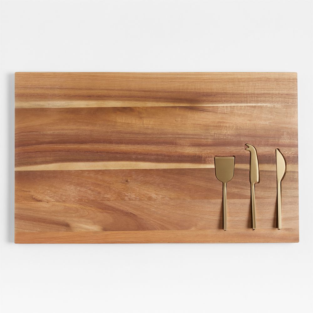 Octavia Wood Serving Board With Cheese Knives