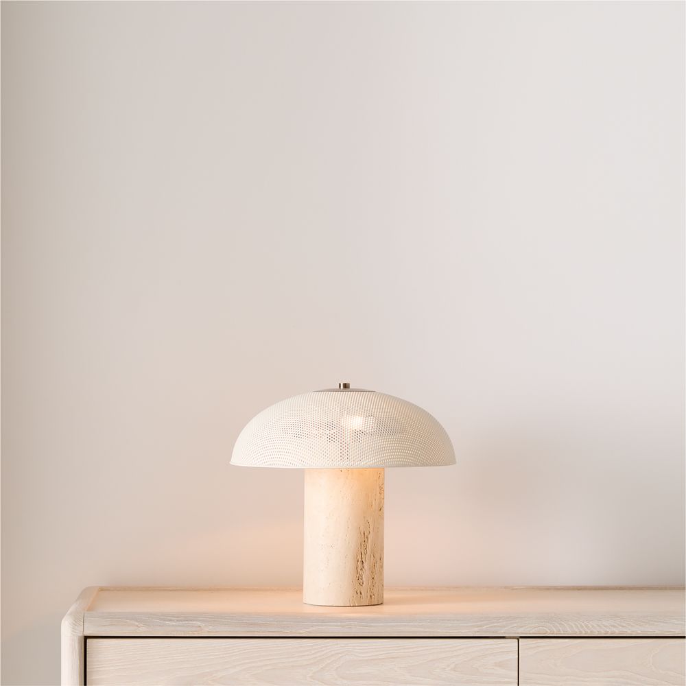Adamo Travertine Table Lamp with Metal Shade 12.4"