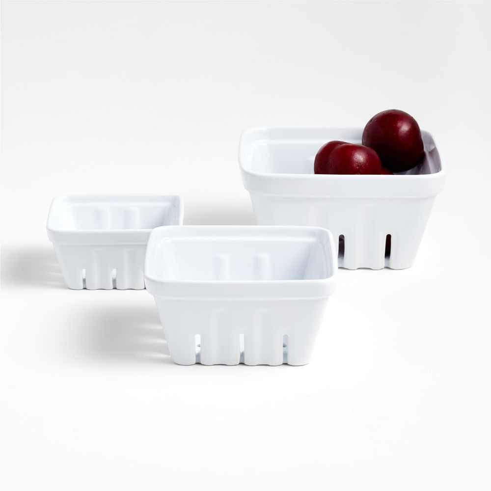 White Stoneware Berry Box Colanders, Set of 3