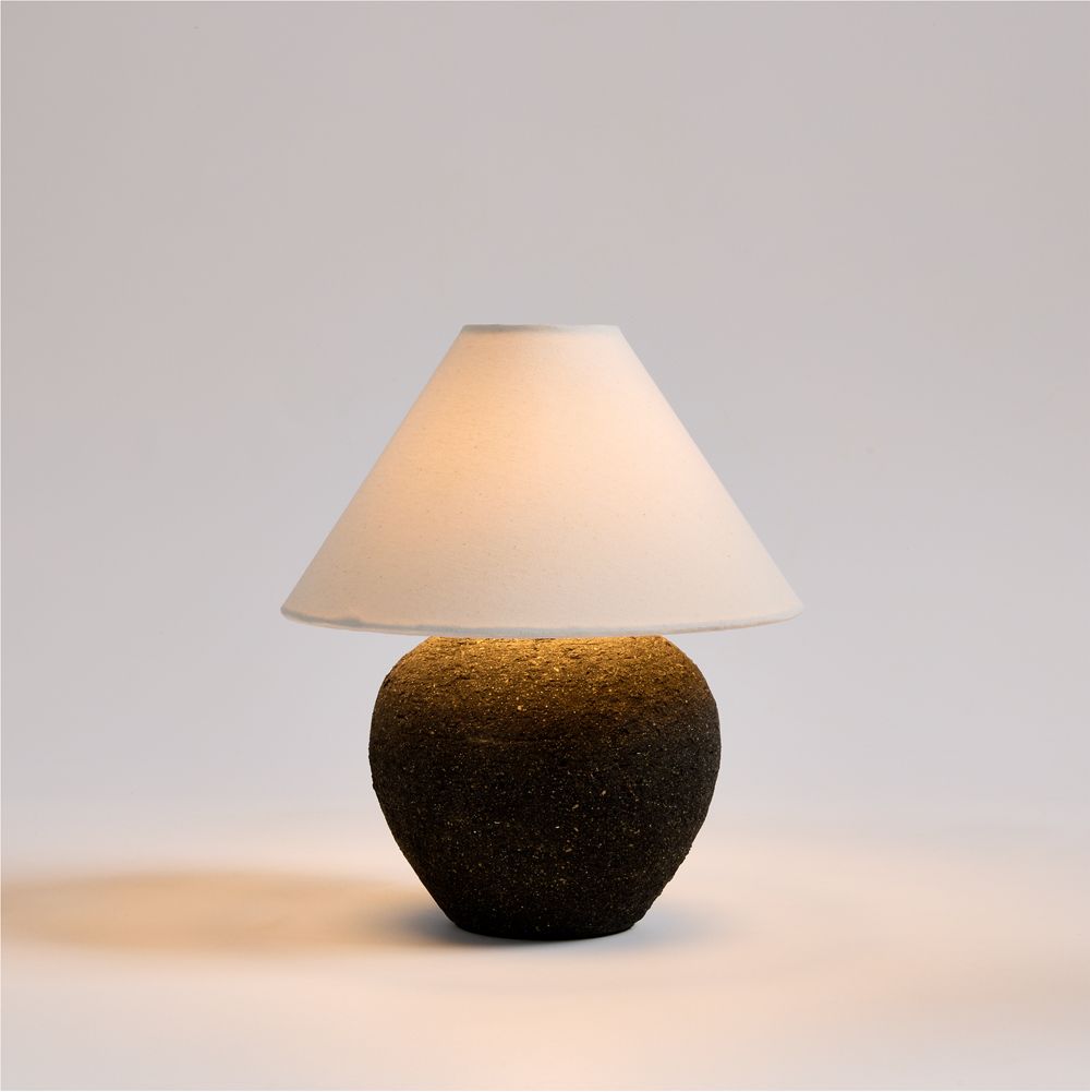 Corfu Black Table Lamp with Tapered Fabric Shade